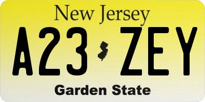 NJ license plate A23ZEY