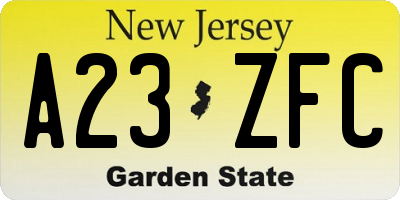 NJ license plate A23ZFC