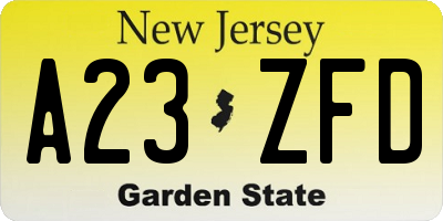 NJ license plate A23ZFD