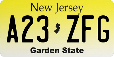 NJ license plate A23ZFG
