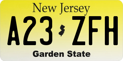 NJ license plate A23ZFH