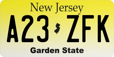 NJ license plate A23ZFK