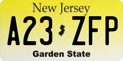NJ license plate A23ZFP