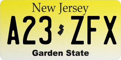 NJ license plate A23ZFX