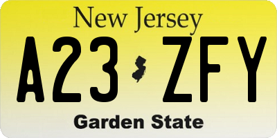 NJ license plate A23ZFY