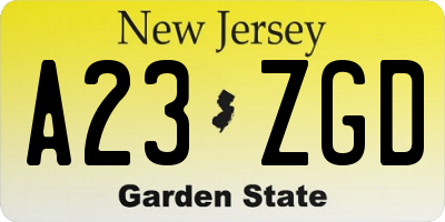 NJ license plate A23ZGD