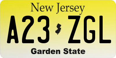 NJ license plate A23ZGL