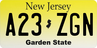 NJ license plate A23ZGN