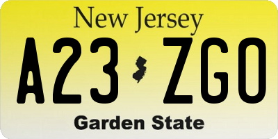 NJ license plate A23ZGO