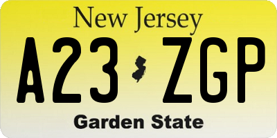NJ license plate A23ZGP
