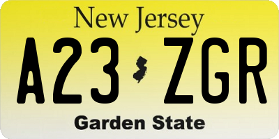 NJ license plate A23ZGR