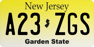 NJ license plate A23ZGS