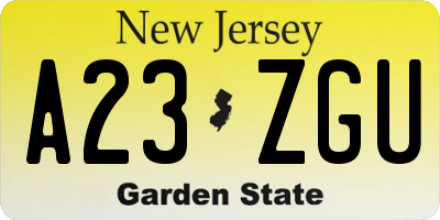NJ license plate A23ZGU