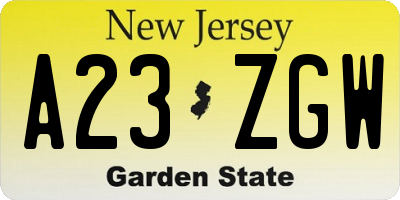 NJ license plate A23ZGW