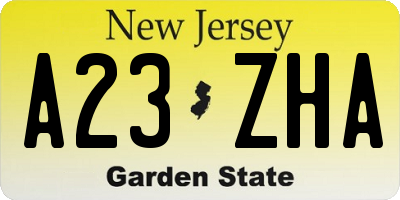 NJ license plate A23ZHA