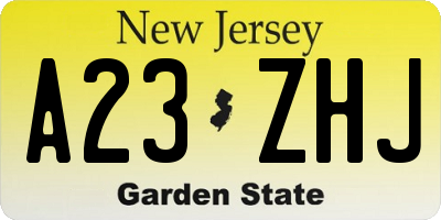 NJ license plate A23ZHJ