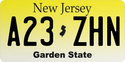 NJ license plate A23ZHN