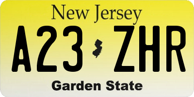 NJ license plate A23ZHR
