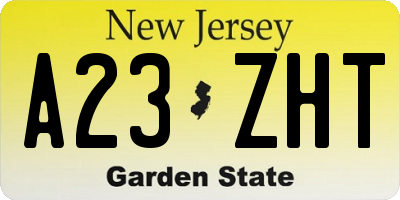 NJ license plate A23ZHT