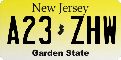 NJ license plate A23ZHW
