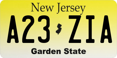 NJ license plate A23ZIA