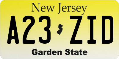 NJ license plate A23ZID