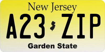 NJ license plate A23ZIP
