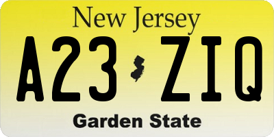 NJ license plate A23ZIQ