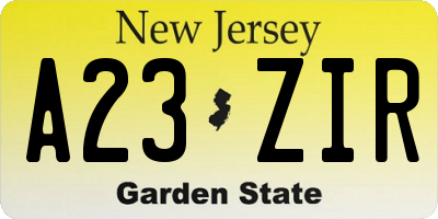 NJ license plate A23ZIR