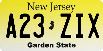 NJ license plate A23ZIX
