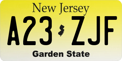 NJ license plate A23ZJF