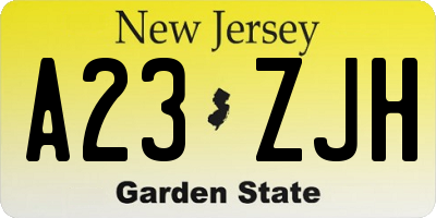 NJ license plate A23ZJH