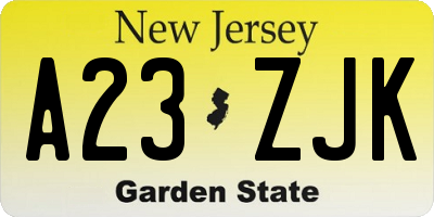 NJ license plate A23ZJK