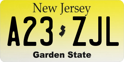 NJ license plate A23ZJL