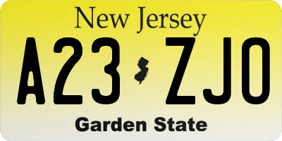 NJ license plate A23ZJO