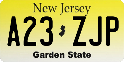 NJ license plate A23ZJP