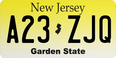 NJ license plate A23ZJQ