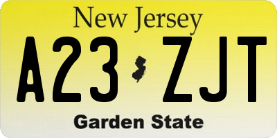 NJ license plate A23ZJT