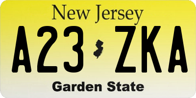 NJ license plate A23ZKA
