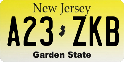 NJ license plate A23ZKB