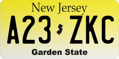 NJ license plate A23ZKC