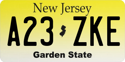 NJ license plate A23ZKE