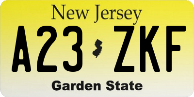 NJ license plate A23ZKF
