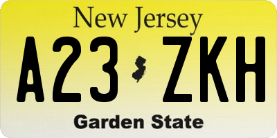 NJ license plate A23ZKH