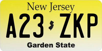NJ license plate A23ZKP