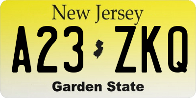 NJ license plate A23ZKQ