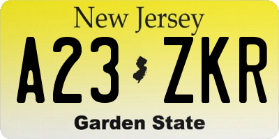 NJ license plate A23ZKR