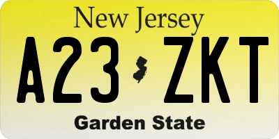 NJ license plate A23ZKT