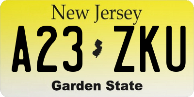 NJ license plate A23ZKU