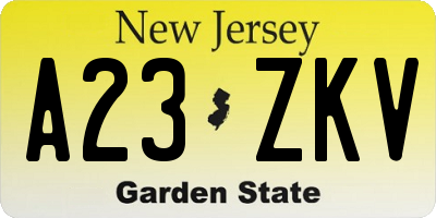 NJ license plate A23ZKV